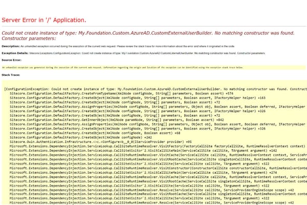 Sitecore 10 Identity Azure AD ExternalUserBuilder No matching constructor was found - Error Fix